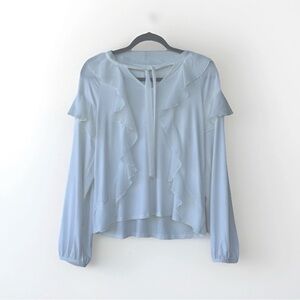 Women’s Long Sleeve White Blouse Fully Ruffled Bohemian Romantic Boho M Viscose